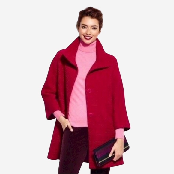 TALBOTS WOMAN Ribbed Wool Blend Coat Size 18W Petite Raspberry Pink Lined - Picture 1 of 14